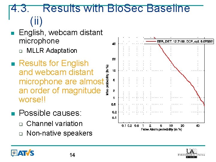 4. 3. Results with Bio. Sec Baseline (ii) English, webcam distant microphone MLLR Adaptation