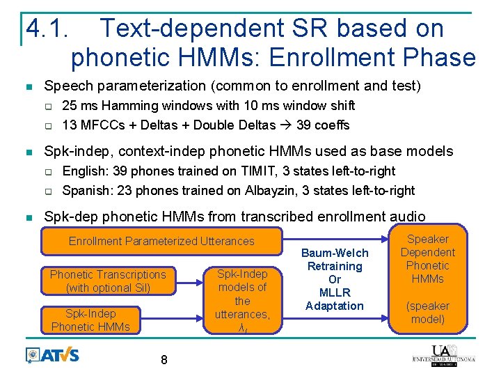 4. 1. Speech parameterization (common to enrollment and test) 25 ms Hamming windows with