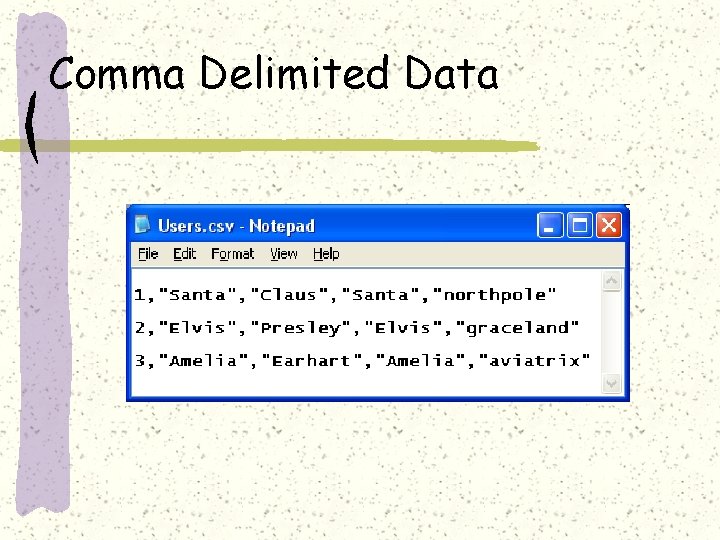 Comma Delimited Data 