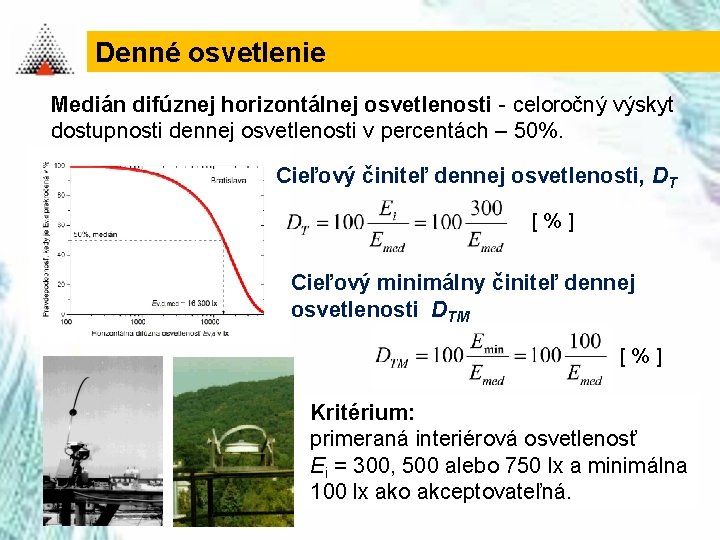 Denné osvetlenie Medián difúznej horizontálnej osvetlenosti - celoročný výskyt dostupnosti dennej osvetlenosti v percentách