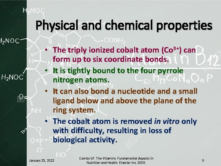 Physical and chemical properties • The triply ionized cobalt atom (Co 3+) can form