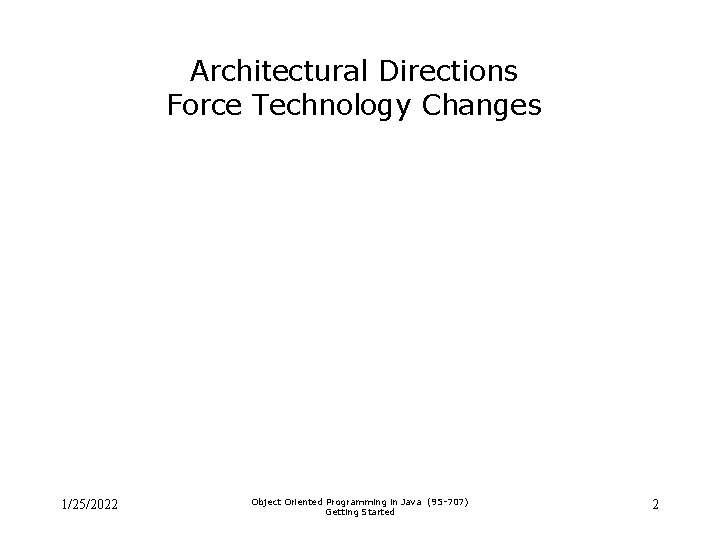 Architectural Directions Force Technology Changes 1/25/2022 Object Oriented Programming in Java (95 -707) Getting