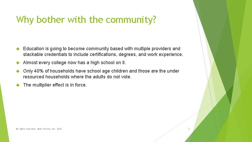 Why bother with the community? Education is going to become community based with multiple