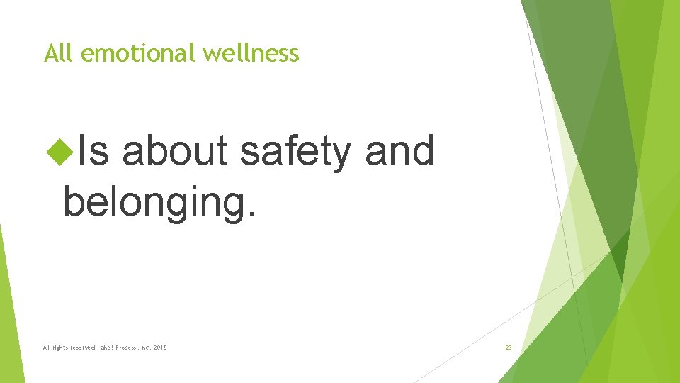 All emotional wellness Is about safety and belonging. All rights reserved. aha! Process, Inc.