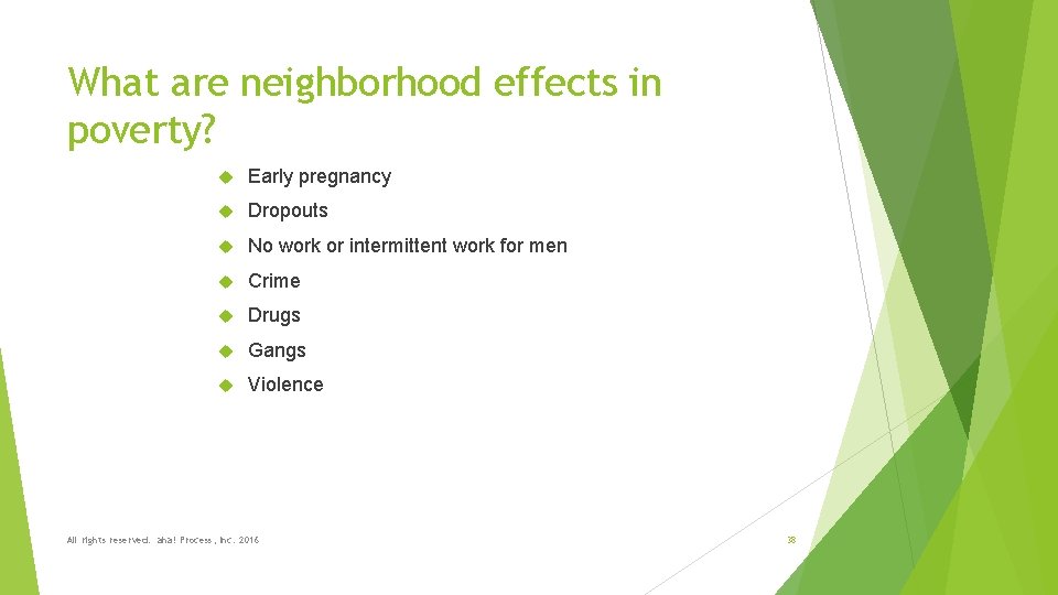 What are neighborhood effects in poverty? Early pregnancy Dropouts No work or intermittent work
