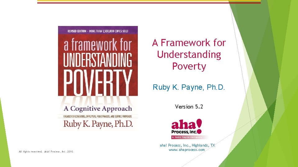 A Framework for Understanding Poverty Ruby K. Payne, Ph. D. Version 5. 2 All