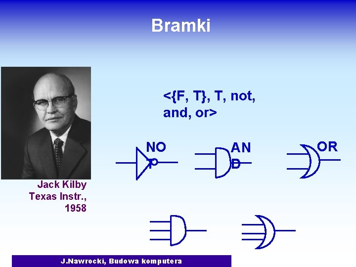 Bramki <{F, T}, T, not, and, or> NO T Jack Kilby Texas Instr. ,