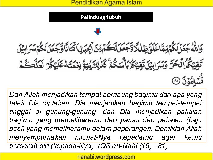 Pelindung tubuh Dan Allah menjadikan tempat bernaung bagimu dari apa yang telah Dia ciptakan,