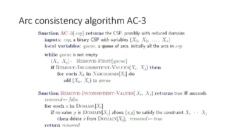 Arc consistency algorithm AC-3 Arc consistency algorithm AC-3