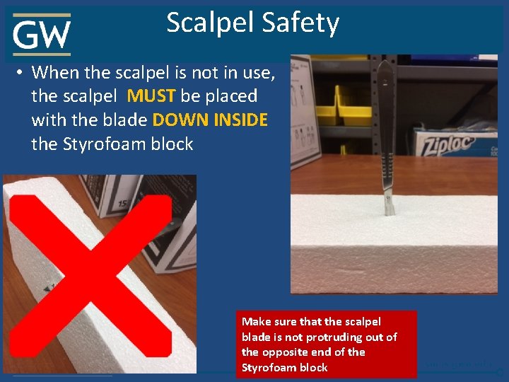 Scalpel Safety • When the scalpel is not in use, the scalpel MUST be