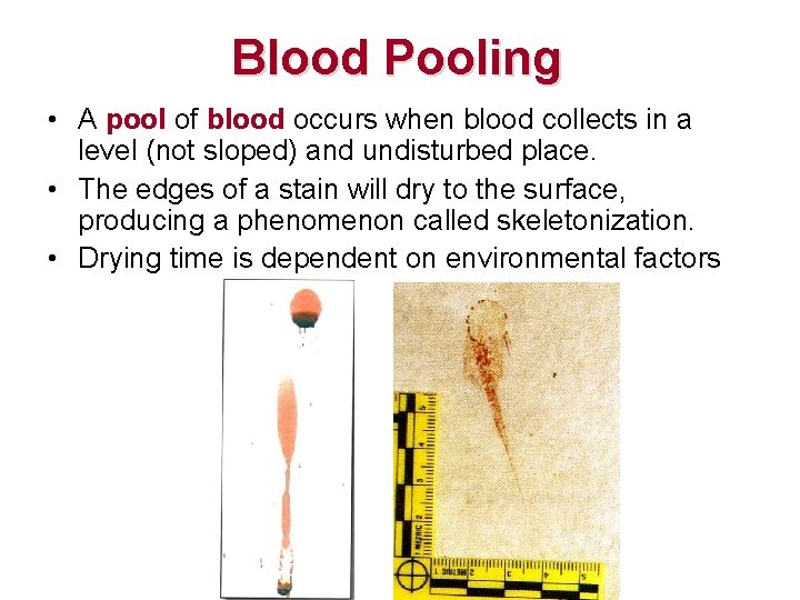 Blood Pooling • A pool of blood occurs when blood collects in a level Blood Pooling • A pool of blood occurs when blood collects in a level