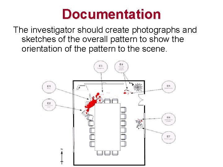 Documentation The investigator should create photographs and sketches of the overall pattern to show Documentation The investigator should create photographs and sketches of the overall pattern to show