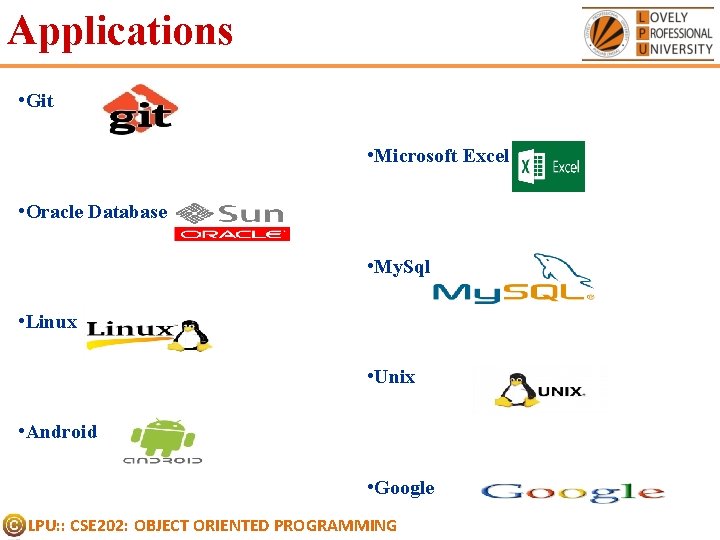 Applications • Git • Microsoft Excel • Oracle Database • My. Sql • Linux Applications • Git • Microsoft Excel • Oracle Database • My. Sql • Linux