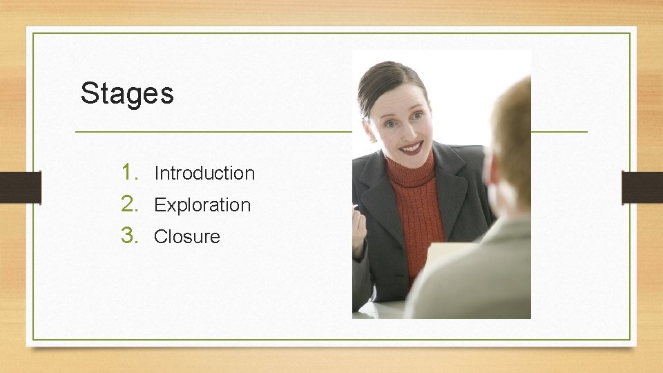 Stages 1. Introduction 2. Exploration 3. Closure 