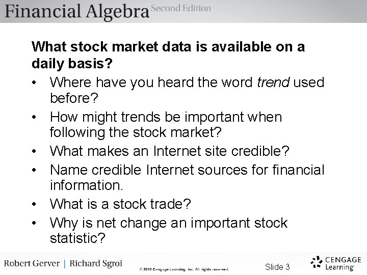 What stock market data is available on a daily basis? • Where have you