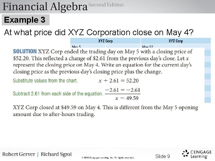 Example 3 At what price did XYZ Corporation close on May 4? Slide 9