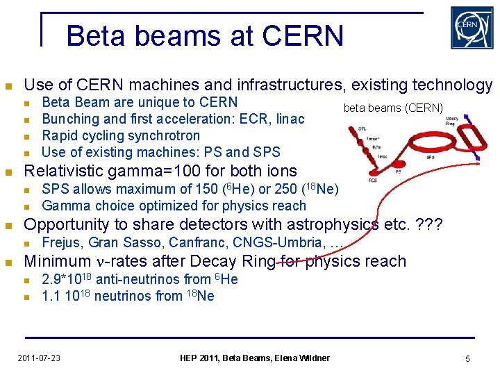 Beta beams at CERN n Use of CERN machines and infrastructures, existing technology n