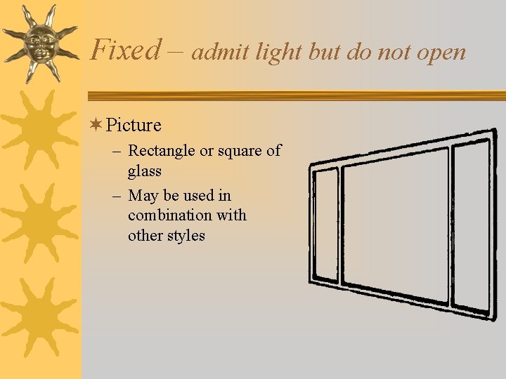 Fixed – admit light but do not open ¬ Picture – Rectangle or square