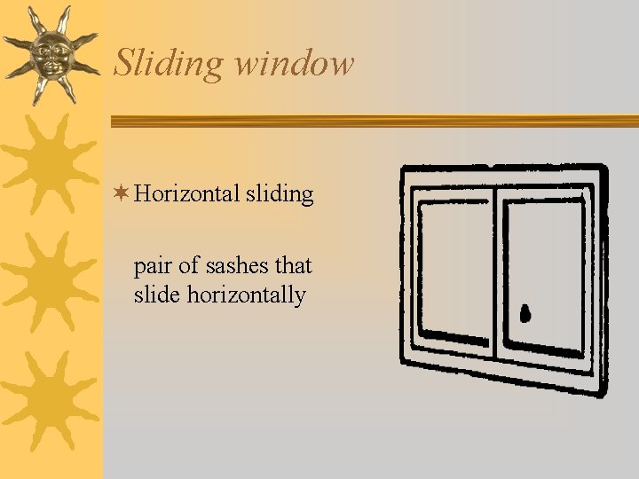 Sliding window ¬ Horizontal sliding pair of sashes that slide horizontally 