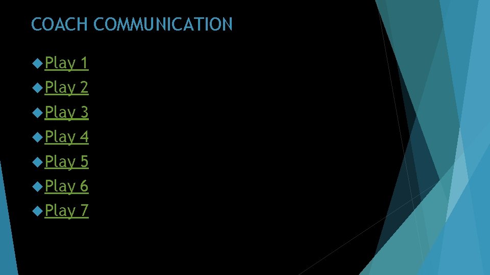 COACH COMMUNICATION Play 1 Play 2 Play 3 Play 4 Play 5 Play 6