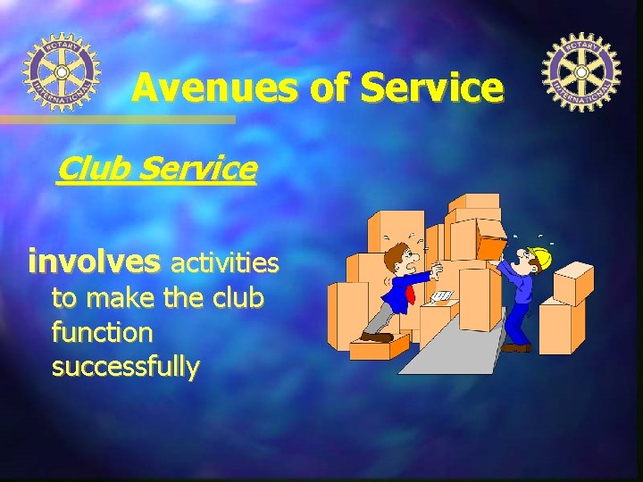 Avenues of Service Club Service involves activities to make the club function successfully 