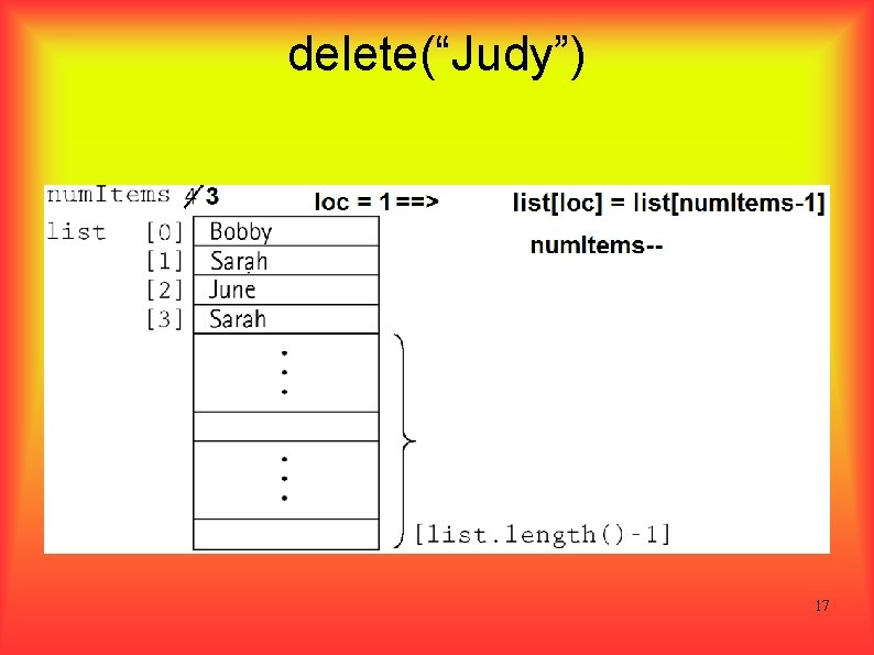 delete(“Judy”) 17 