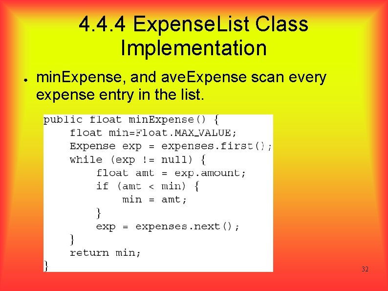 4. 4. 4 Expense. List Class Implementation ● min. Expense, and ave. Expense scan