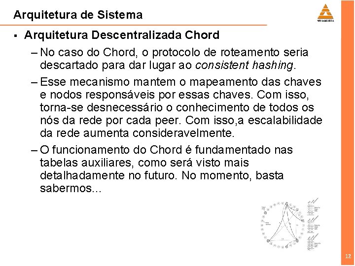 Arquitetura de Sistema § Arquitetura Descentralizada Chord – No caso do Chord, o protocolo