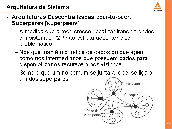 Arquitetura de Sistema § Arquiteturas Descentralizadas peer-to-peer: Superpares [superpeers] – A medida que a