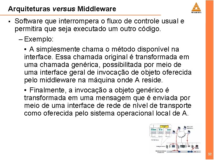 Arquiteturas versus Middleware § Software que interrompera o fluxo de controle usual e permitira