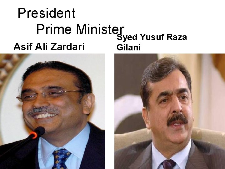 President Prime Minister Syed Yusuf Raza Asif Ali Zardari Gilani 