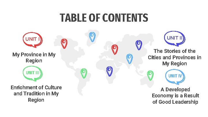 TABLE OF CONTENTS UNIT II My Province in My Region The Stories of the