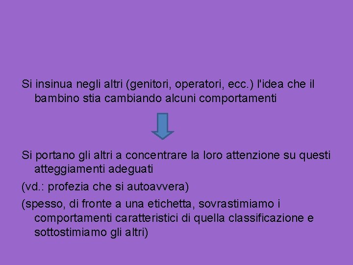 Si insinua negli altri (genitori, operatori, ecc. ) l'idea che il bambino stia cambiando