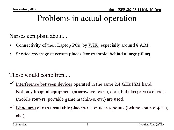 November, 2012 doc. : IEEE 802. 15 -12 -0603 -00 -0 sru Problems in