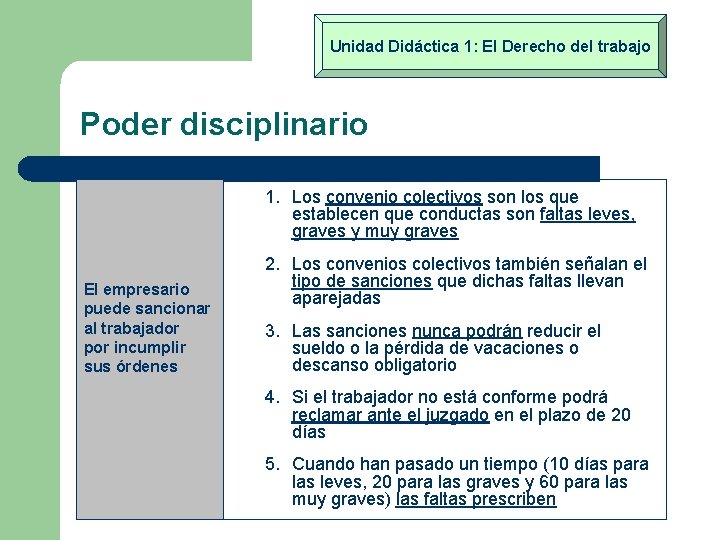 Unidad Didáctica 1: El Derecho del trabajo Poder disciplinario 1. Los convenio colectivos son