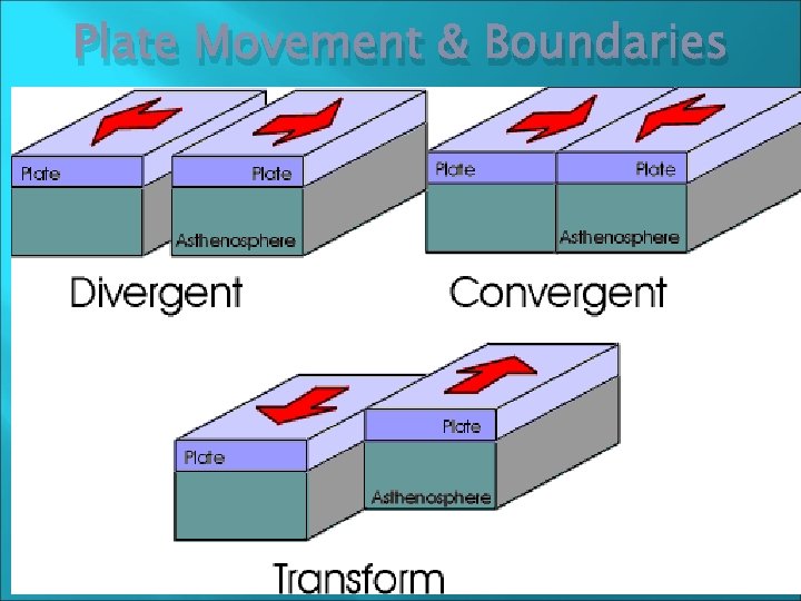 Plate Movement & Boundaries There about a dozen major tectonic plates Most plates contain