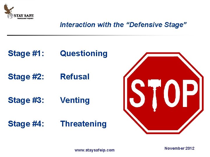 Interaction with the “Defensive Stage” Stage #1: Questioning Stage #2: Refusal Stage #3: Venting
