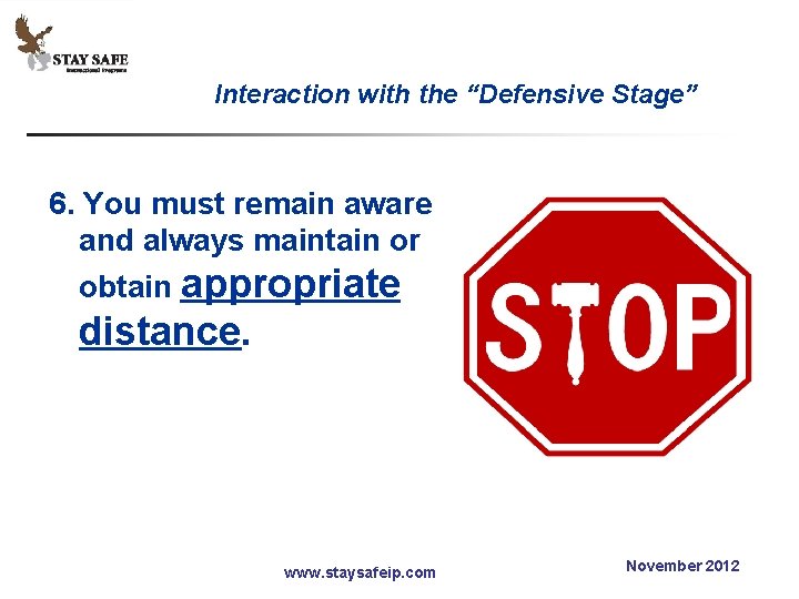 Interaction with the “Defensive Stage” 6. You must remain aware and always maintain or