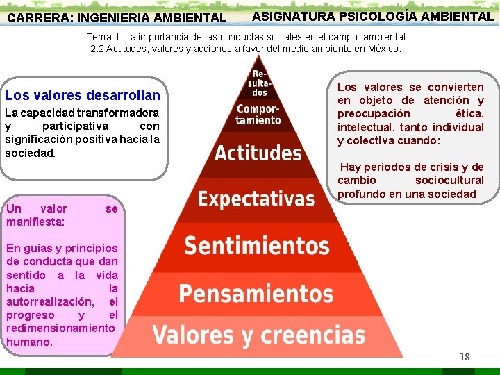 CARRERA: INGENIERIA AMBIENTAL ASIGNATURA PSICOLOGÍA AMBIENTAL Tema II. La importancia de las conductas sociales