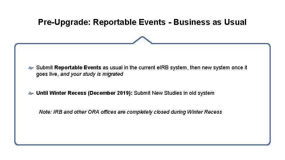 Pre-Upgrade: Reportable Events - Business as Usual Submit Reportable Events as usual in the