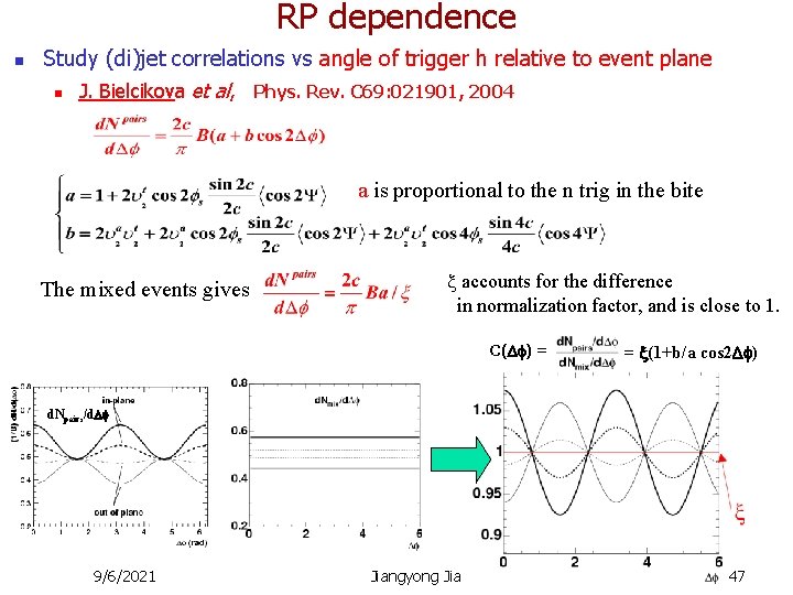 RP dependence n Study (di)jet correlations vs angle of trigger h relative to event