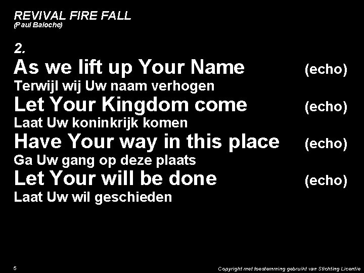 REVIVAL FIRE FALL (Paul Baloche) 2. As we lift up Your Name (echo) Let