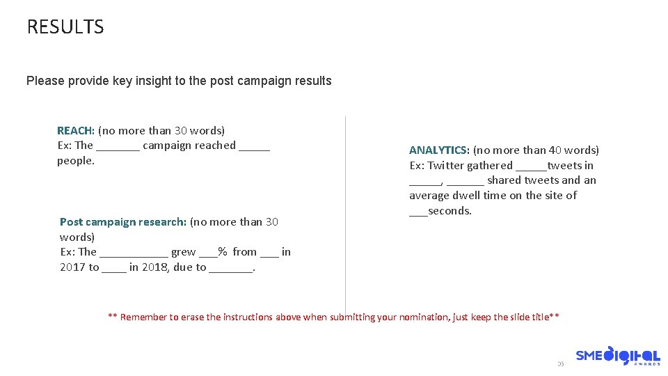 RESULTS Please provide key insight to the post campaign results REACH: (no more than