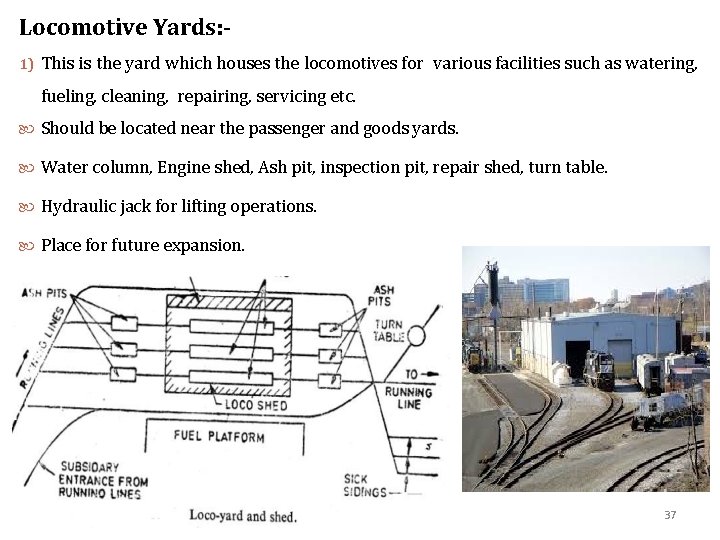 Locomotive Yards: 1) This is the yard which houses the locomotives for various facilities