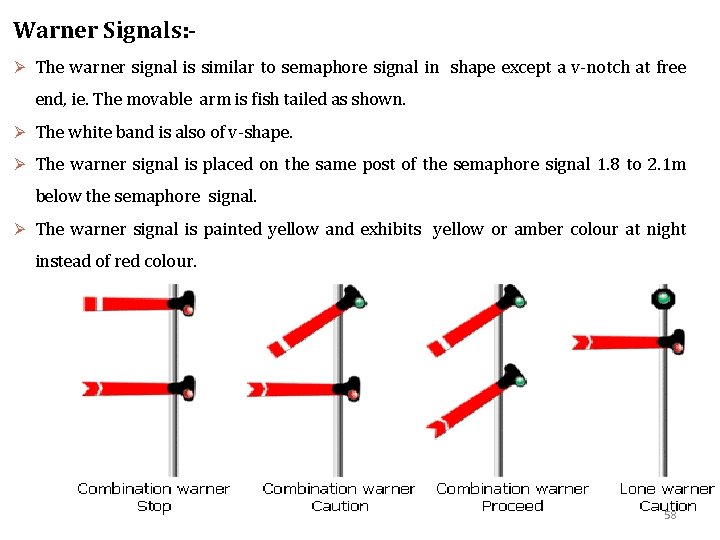 Warner Signals: Ø The warner signal is similar to semaphore signal in shape except