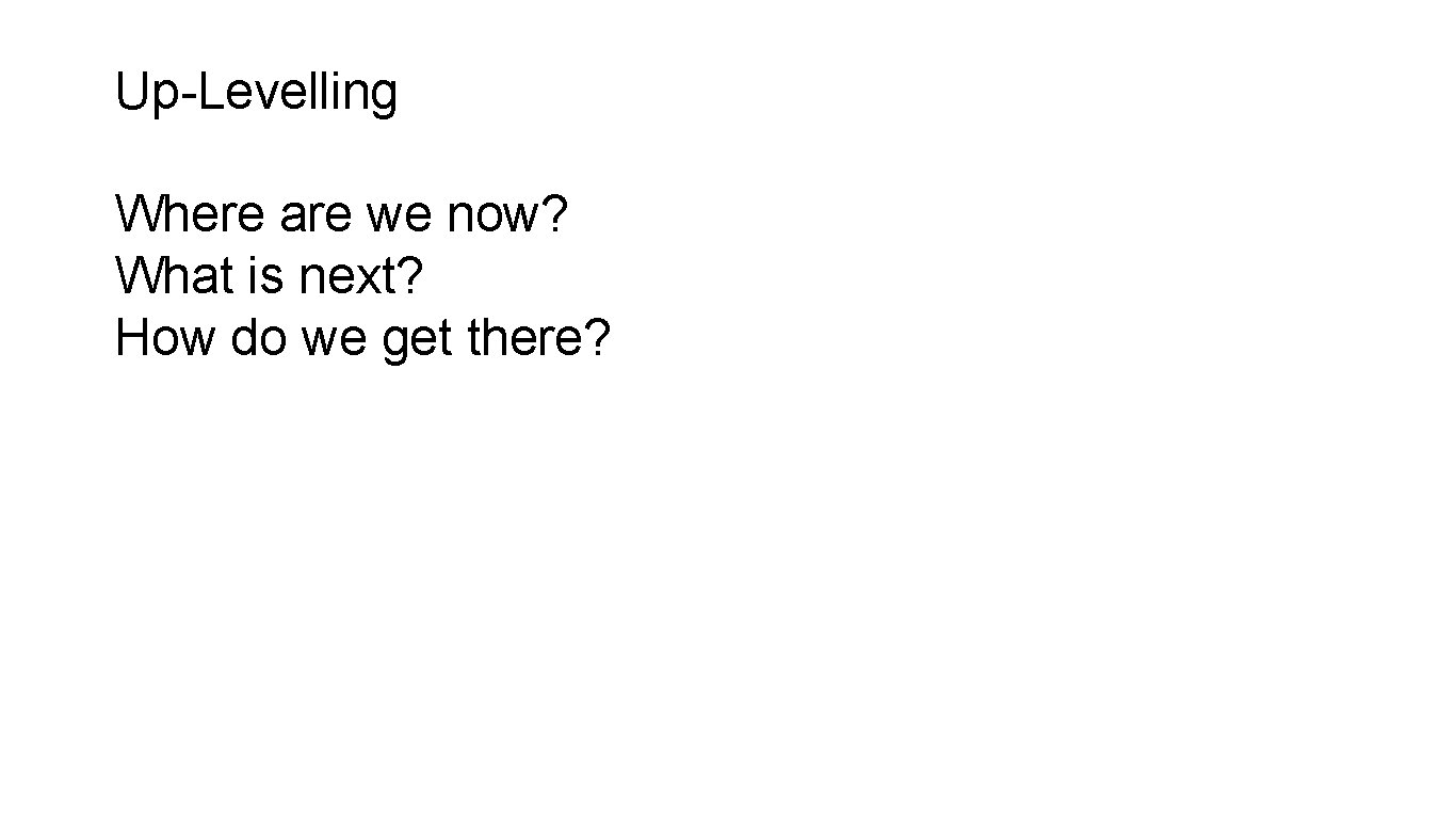 Up-Levelling Where are we now? What is next? How do we get there? 