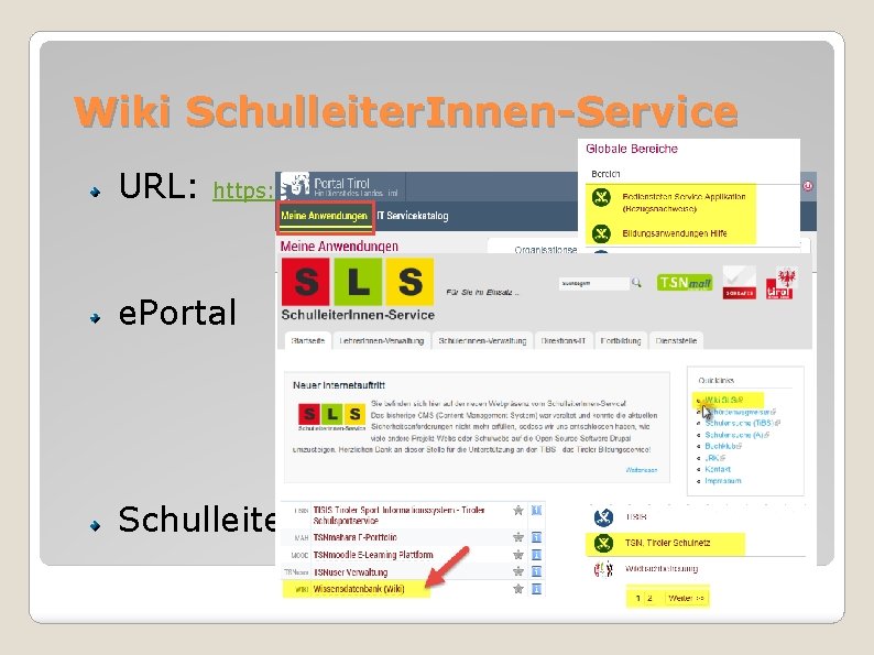 Wiki Schulleiter. Innen-Service URL: https: //portal. tirol. gv. at/dvtwiki/display/SLS e. Portal Schulleiter. Innen-Service 