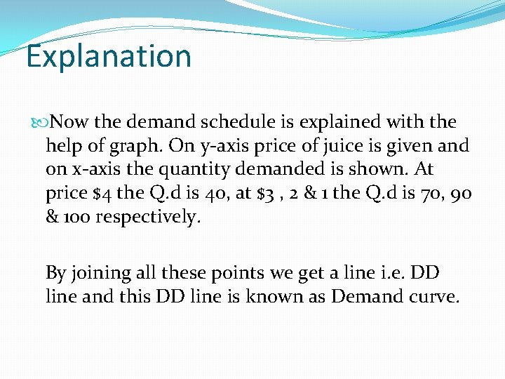 Explanation Now the demand schedule is explained with the help of graph. On y-axis