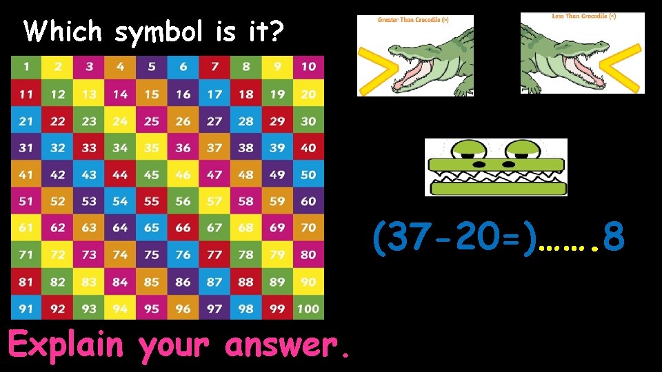 Which symbol is it? (37 -20=)……. 8 Explain your answer. 