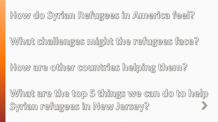 How do Syrian Refugees in America feel? What challenges might the refugees face? How